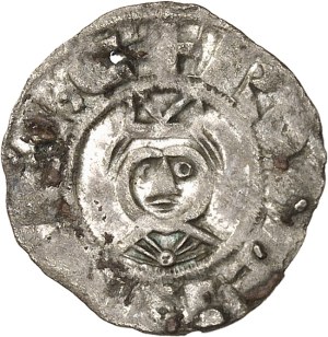 Louis VII (1137-1180). Denarius with Bishop Roger de Rosoi ND (1174-1180), Laon.