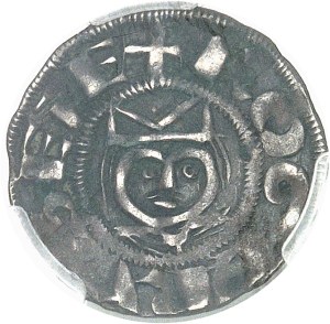 Philippe II (1180-1223). Denarius with Bishop Roger de Rosoi ND (1180-1201), Laon.