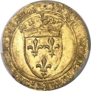 Charles VI (1380-1422). Gold shield with crown, 5th ND issue (1411-1418), La Rochelle.