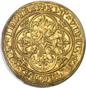 Charles VI (1380-1422). Gold shield with crown, 5th issue, REXS ND variety (1411-1418), Paris.