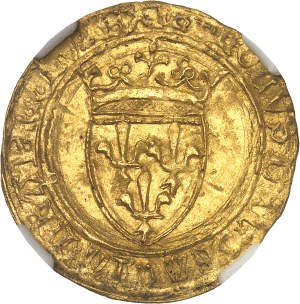 Charles VI (1380-1422). Gold shield with crown, 5th issue ND (1411-1418), Saint-Lô.