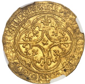 Charles VI (1380-1422). Gold shield with crown, 5th issue ND (1411-1418), Saint-Lô.