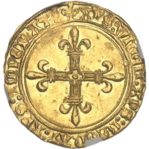 Charles VIII (1483-1498). Écu d’or au soleil, 1ère émission modifiée avec lis initiaux ND (1494-1498), Angers.