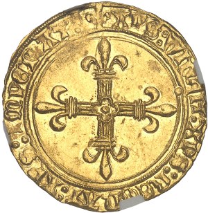Charles VIII (1483-1498). Écu d’or au soleil, 1ère émission modifiée avec lis initiaux ND (1494-1498), Angers.