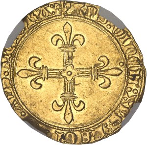 Charles VIII (1483-1498). Écu d’or au soleil, 1ère émission modifiée avec lis initiaux ND (1494-1498), Angers.