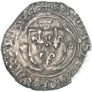 Charles VIII (1483-1498). Blanc à la couronne, 1er type, variété de légende longue avec DEI GRA ND, Tours.