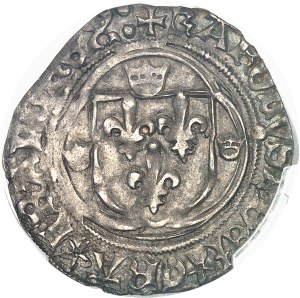 Charles VIII (1483-1498). White with crown, 1st type, long legend variety with DEI GRA ND, Tours.