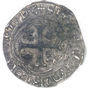 Charles VIII (1483-1498). Blanc à la couronne, 1er type, variété de légende longue avec DEI GRA ND, Tours.