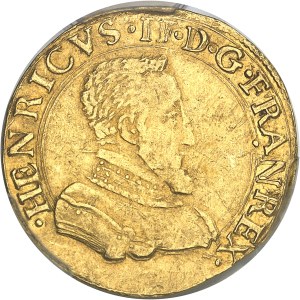 Henri II (1547-1559). Double Henri d'or 1st type 1558, B, Rouen.