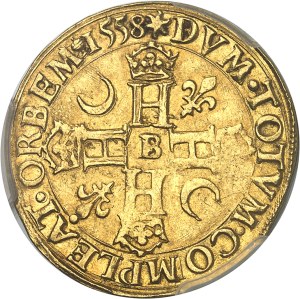 Henri II (1547-1559). Double Henri d'or 1st type 1558, B, Rouen.