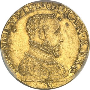 Henri II (1547-1559). Double Henri d'or 1er type, bust B 1557/5, E, Tours.