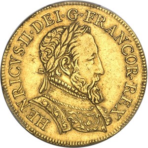 Henri II (1547-1559). Double Henri d’or à la Gallia ND (1552), Paris.