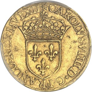 Charles IX (1560-1574). Écu d'or au soleil, 1st type, date fautée (MVLXII) 1562, A, Paris.