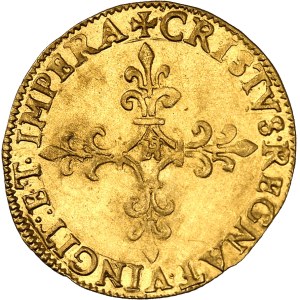 Charles IX (1560-1574). Écu d’or au soleil, 1er type MDLXIII (1563), H, La Rochelle.