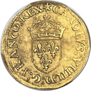 Charles IX (1560-1574). Gold shield with sun 1565, I, Limoges.