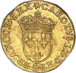 Charles IX (1560-1574). Gold shield with sun 1566, G, Poitiers.