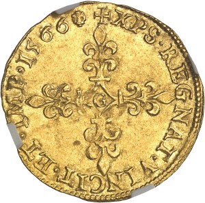 Charles IX (1560-1574). Gold shield with sun 1566, G, Poitiers.