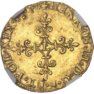 Henri III (1574-1589). Écu d’or au soleil, 2e type, croix de face 1578, L, Bayonne.