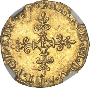Henri III (1574-1589). Gold shield with sun, 2nd type, front cross 1578, L, Bayonne.