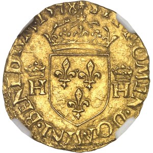 Henri III (1574-1589). Écu d’or au soleil, 2e type, croix de face 1578, L, Bayonne.