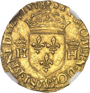 Henri III (1574-1589). Gold shield with sun, 2nd type, front cross 1578, L, Bayonne.