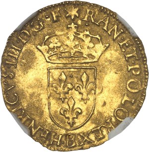 Henri III (1574-1589). Gold shield with sun 3rd type 1581, B, Rouen.