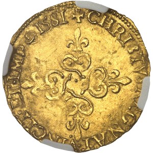 Henri III (1574-1589). Écu d’or au soleil 3e type 1581, B, Rouen.