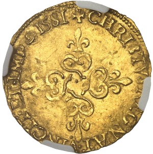 Henri III (1574-1589). Gold shield with sun 3rd type 1581, B, Rouen.