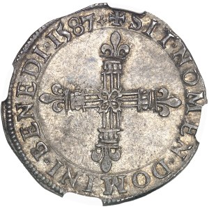 Henri III (1574-1589). Quart d’écu, écu de face 1587, G, Poitiers.