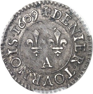 Henri IV (1589-1610). Essai du denier tournois, Frappe spéciale (SP) 1609, A, Paris.
