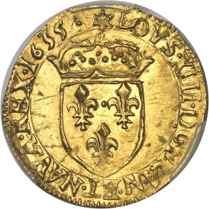 Louis XIII (1610-1643). Gold shield with sun, 1st type 1635, &, Aix-en-Provence.