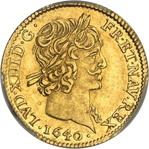 Louis XIII (1610-1643). Demi-louis d’or à la grosse tête et mèche courte 1640, A, Paris.