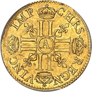 Louis XIII (1610-1643). Demi-louis d’or à la grosse tête et mèche courte 1640, A, Paris.