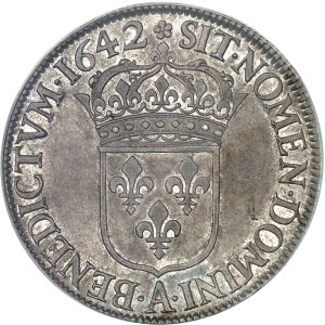 Louis XIII (1610-1643). Écu d’argent, 2e type (1er poinçon de Warin) 1642, A, Paris (rose).