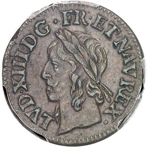 Louis XIII (1610-1643). Double tournois de Warin, tête à gauche 1643, A, Corbeil.