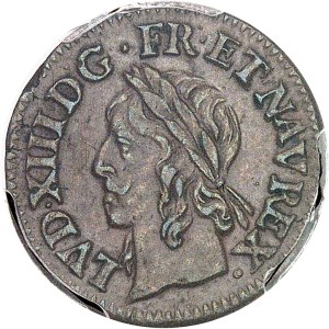 Louis XIII (1610-1643). Double tournois de Warin, head left 1643, A, Corbeil.