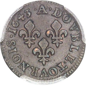 Louis XIII (1610-1643). Double tournois de Warin, tête à gauche 1643, A, Corbeil.