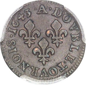 Louis XIII (1610-1643). Double tournois de Warin, head left 1643, A, Corbeil.