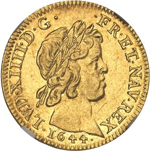 Louis XIV (1643-1715). Louis d’or à la mèche courte 1644, A, Paris.
