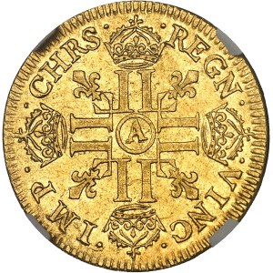 Louis XIV (1643-1715). Louis d’or à la mèche courte 1644, A, Paris.