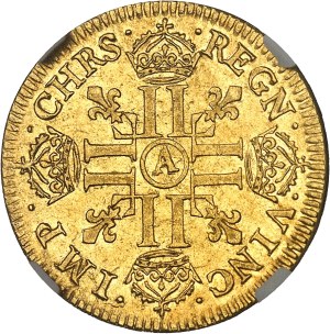 Louis XIV (1643-1715). Louis d’or à la mèche courte 1644, A, Paris.