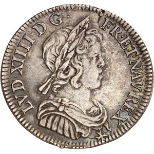 Louis XIV (1643-1715). Quart d’écu à la mèche courte 1643, A, Paris (point).