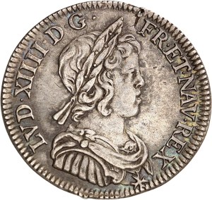 Louis XIV (1643-1715). Quart d'écu à la mèche courte 1643, A, Paris (point).