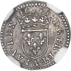 Louis XIV (1643-1715). Quarante-huitième d’écu au buste drapé 1644, A, Paris.