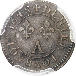 Louis XIV (1643-1715). Denier tournois 1648, A, Paris.
