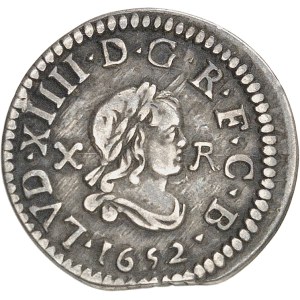 Louis XIV (1643-1715). Pièce de X réaux d’argent au buste drapé, siège de Barcelone 1652, Barcelone.