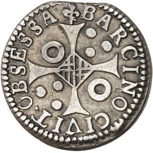 Louis XIV (1643-1715). Pièce de X réaux d’argent au buste drapé, siège de Barcelone 1652, Barcelone.
