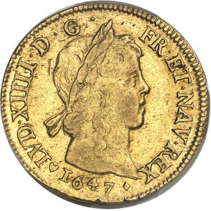 Louis XIV (1643-1715). Double louis d’or à la mèche longue 1647, H, La Rochelle.