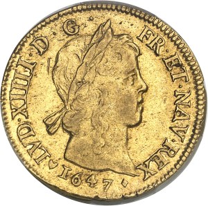 Louis XIV (1643-1715). Double louis d'or à la mèche longue 1647, H, La Rochelle.
