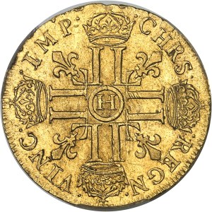 Louis XIV (1643-1715). Double louis d’or à la mèche longue 1647, H, La Rochelle.